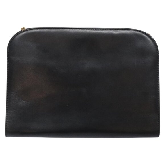 Salvatore Ferragamo Gancini Chain Shoulder Bag Leather Black Gold Auth 134769 - Picture 3 of 16